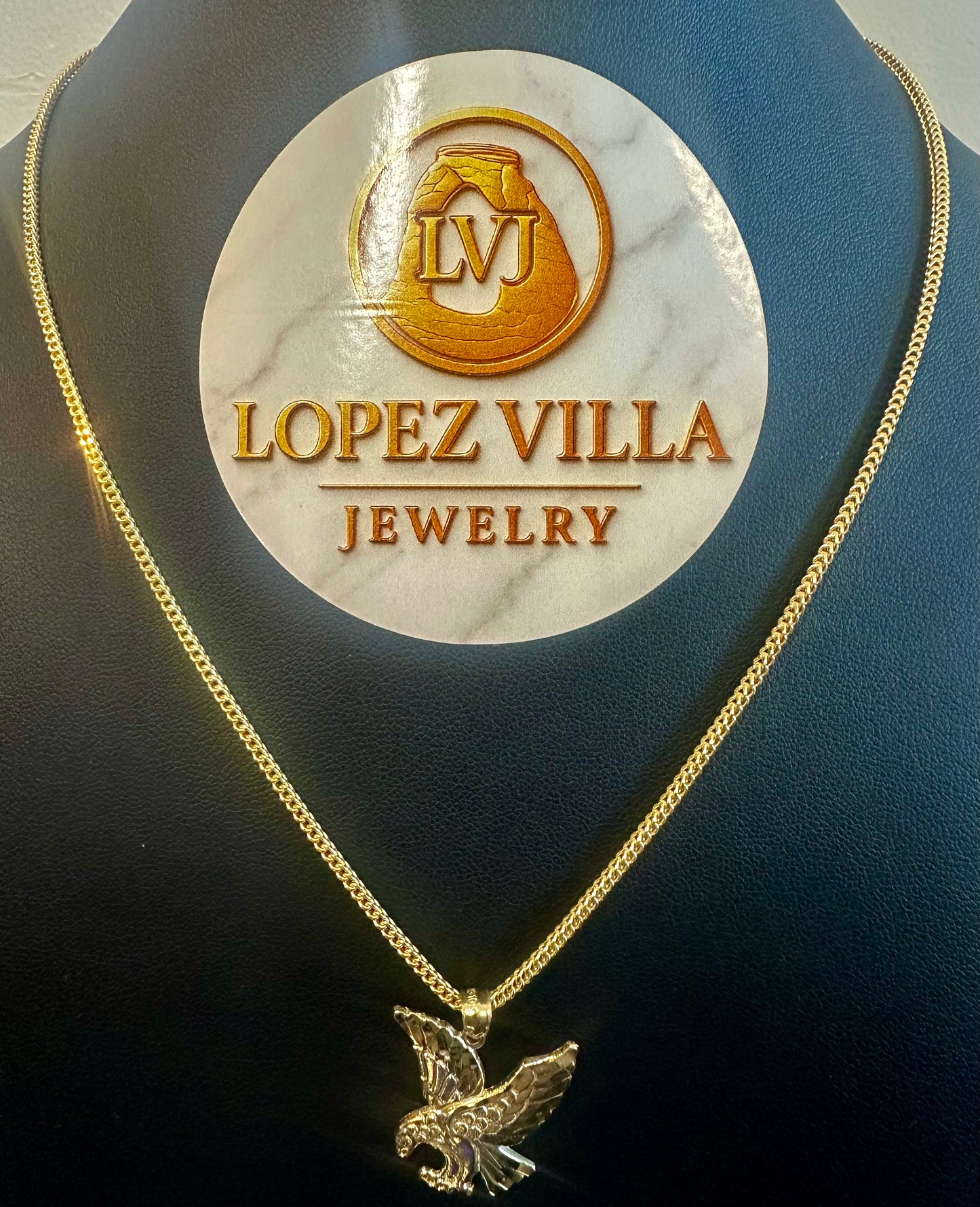 Cadena Franco con Dije Águila Americana, Oro 10k, 1.8MM, 20"