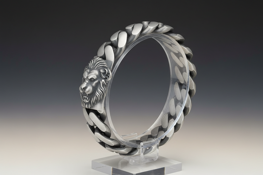 Silver Handle, Real Lion, Silver 925, size 12MM, 8"