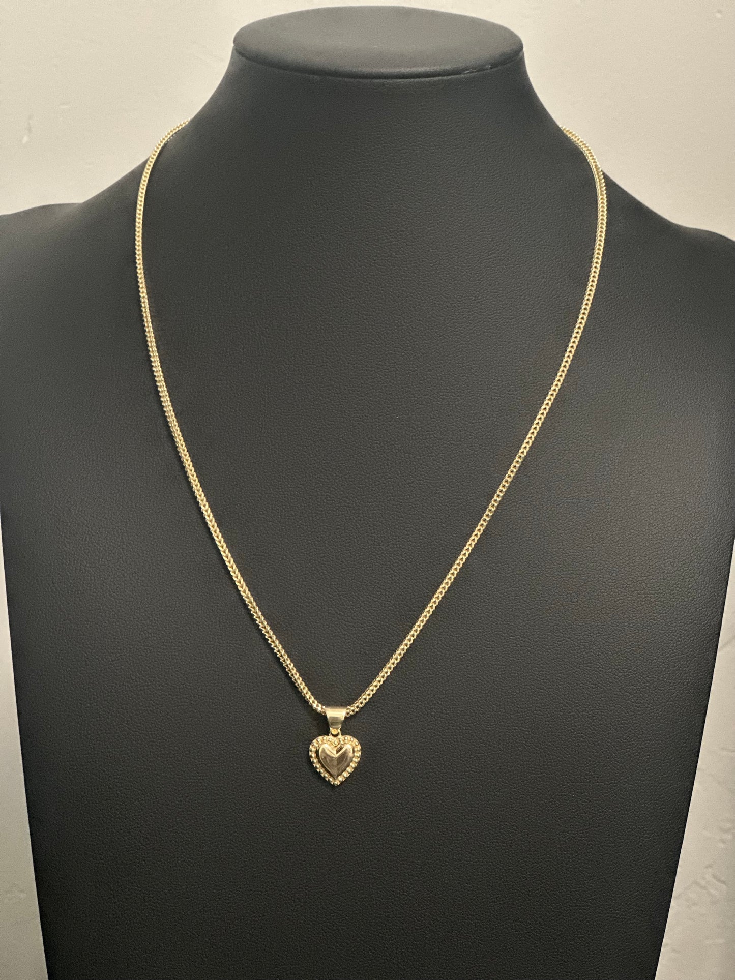 1-Cadena Franco con dije de Corazón, Oro 10k, Size 1.8MM, 18".