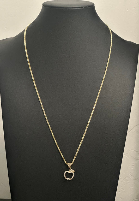 Cadena Franco con dije de Manzana, Oro 10k, 1.5mm, 22"