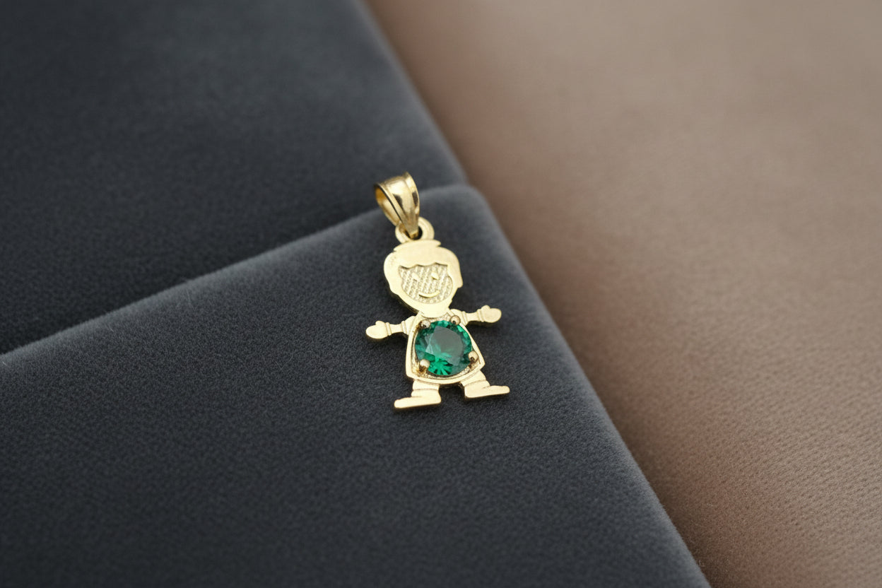 Children's Pendant with Green Stone, 10k Gold