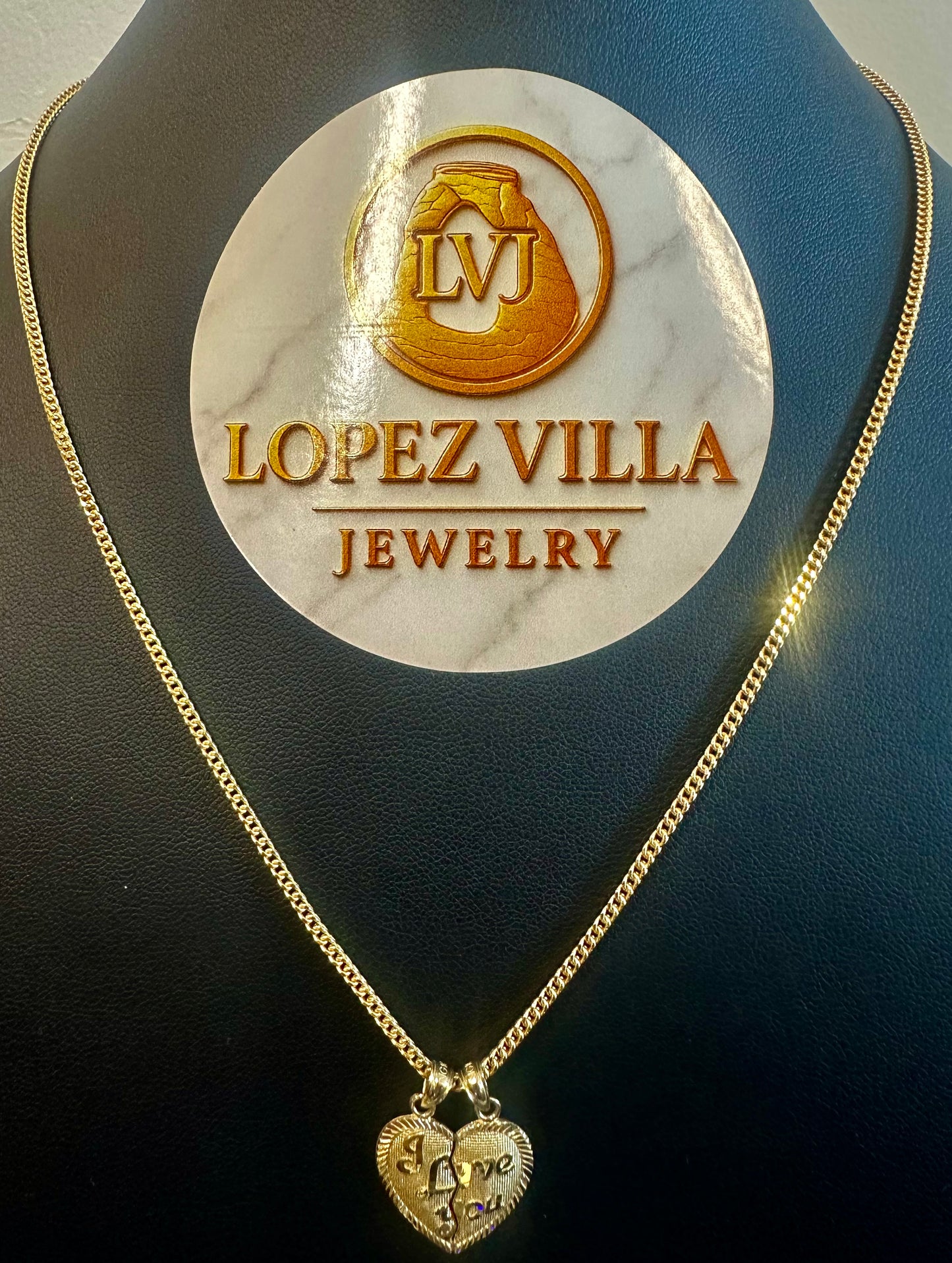 Cadena Franco con dije de Corazón Roto, Oro 10k, 1.8MM, 20"
