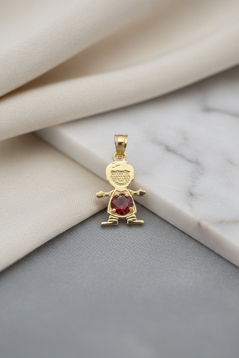 Children's Pendant with Red Stone, 10k Gold