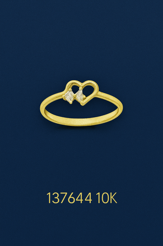 Anillo de Chicas de corazoncito y cruz brillante, Oro 10k, Size 7