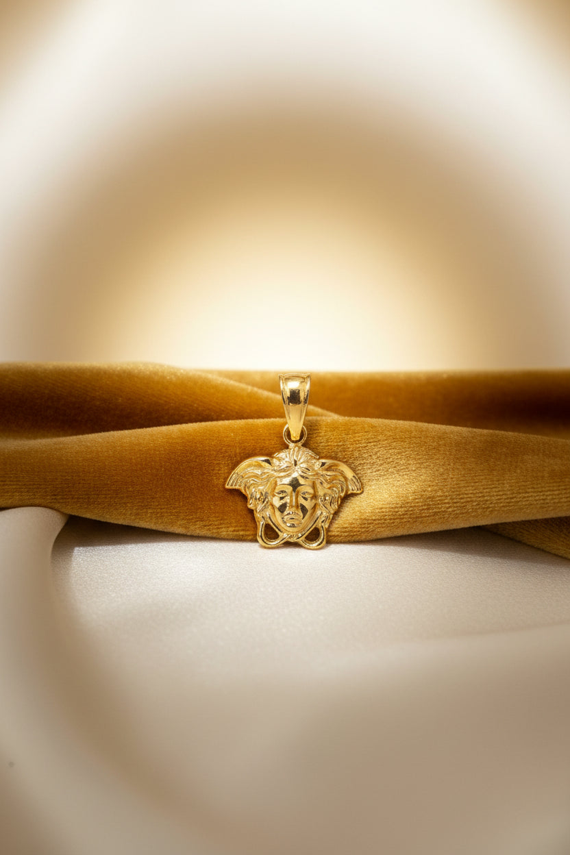 Small Medusa Pendant, 10k Gold.