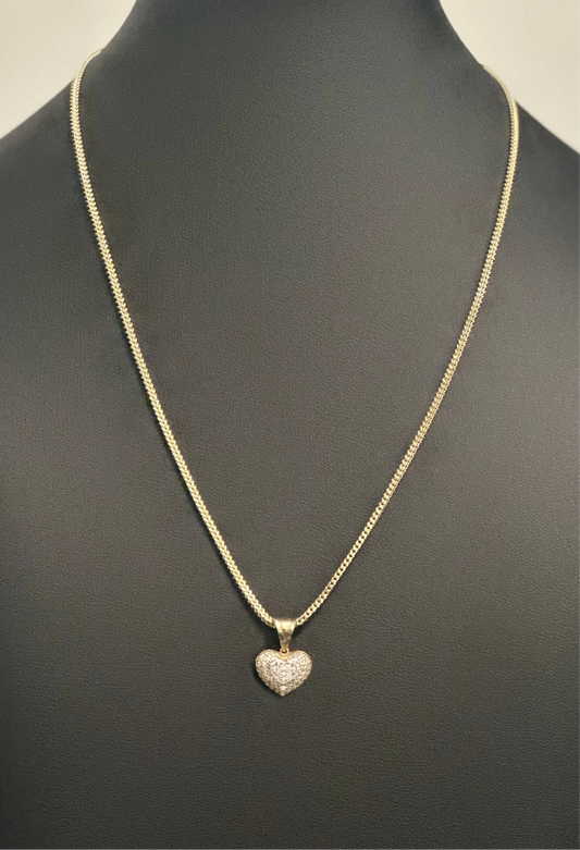 Cadena Franco con dije corazón brilloso, Oro 10k, 1.8mm, 18".