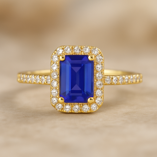 Anilo de chica Piedra Azul Oro 10k, Size 7