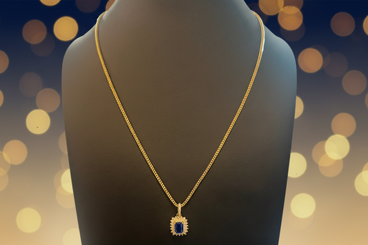 Cadena Franco con Dije de piedra azul Oro 10k 1.8mm, 22"