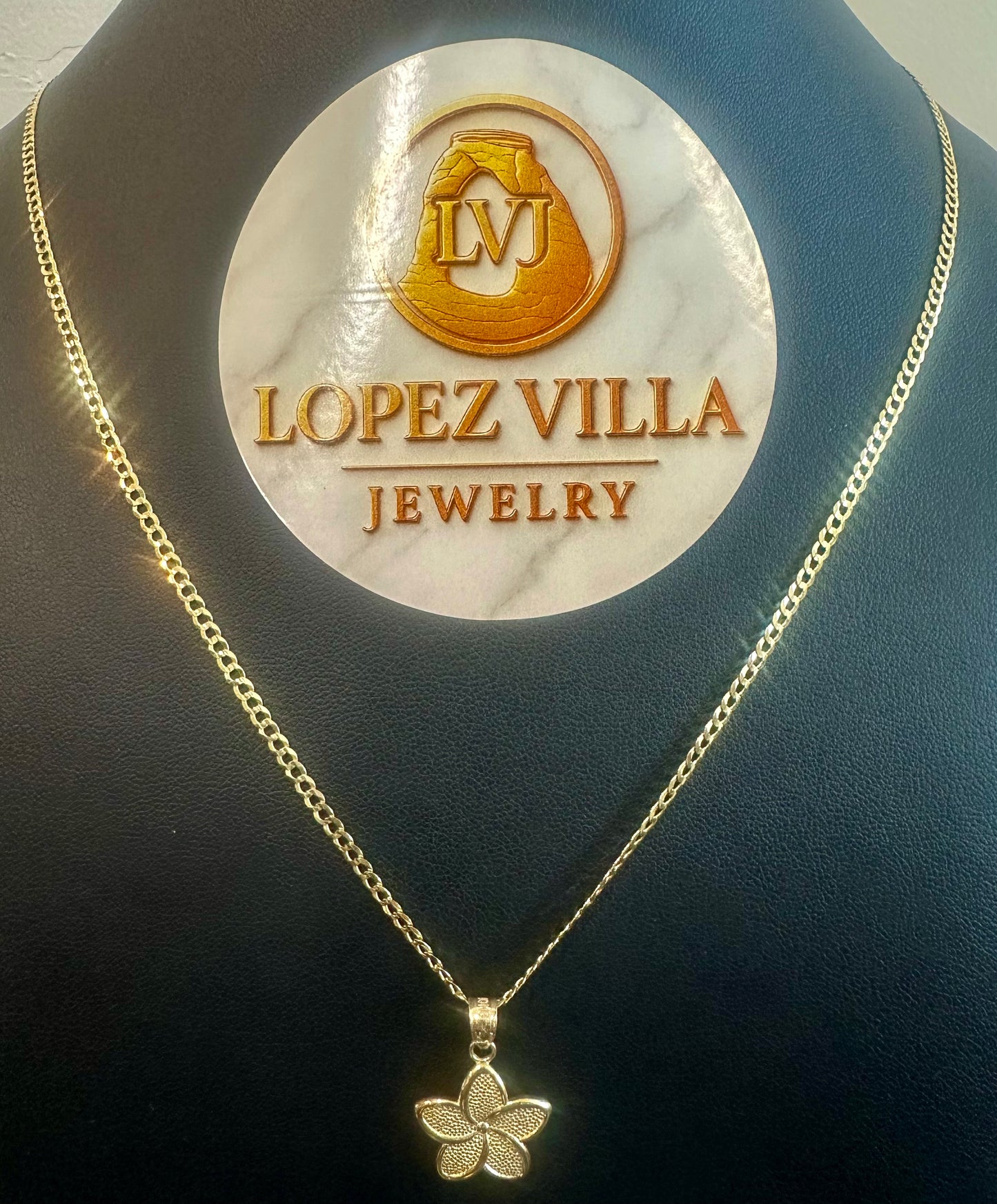 Brilliant Cut Chain with Flower Pendant, 10k Gold, 2.5MM 22"