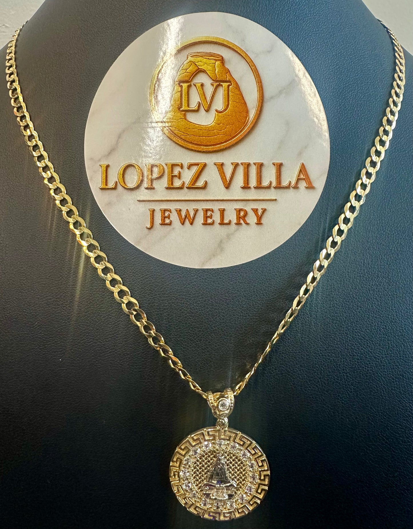 Solid Cut Brilliant Chain with Virgin Mary Pendant, 10k Gold, 5MM 20"