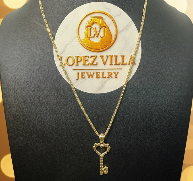 Franco chain with key pendant, 14k gold, 1.8mm, 18"