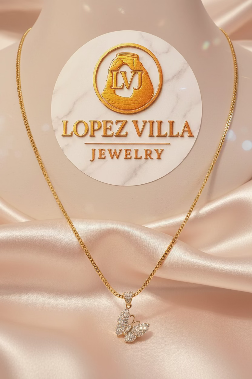 Cadena Franco con dije de Mariposa, Oro 10k, 1.8MM, 20"