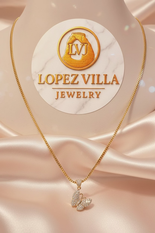 Cadena Franco con dije de Mariposa, Oro 10k, 1.8MM, 20"