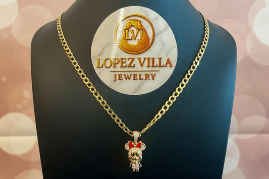 Semi-Solid Cuban Curb Chain with Mini Pendant, 10k Gold, 5MM, 22"