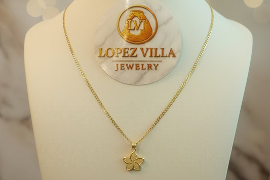 Brilliant Cut Chain with Flower Pendant, 10k Gold, 2.5MM 22"