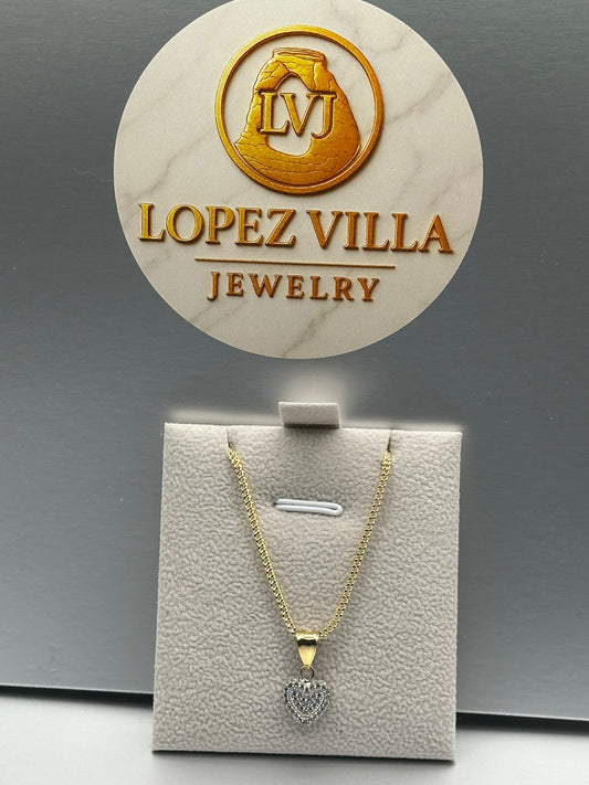 Cadena Franco con dije de corazón blanco, (Franco Chain) Oro 10k, 1.8mm, 18".