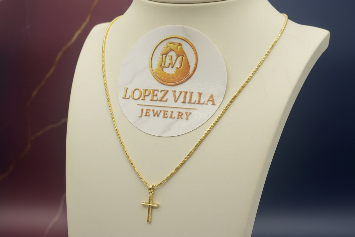 Cadena Franco (Chain) 1.5mm, 22" con dije de Cruz Oro 10k