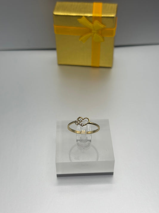 Anillo de Chicas de corazoncito y cruz brillante, Oro 10k, Size 7