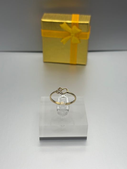 Anillo de Chicas de corazoncito y cruz brillante, Oro 10k, Size 7
