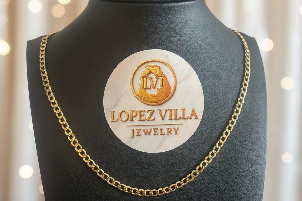 Cuban Curb Chain, Semi Solid, 10k Gold, 5MM, 22"