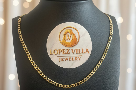 Cuban Curb Chain, Semi Solid, 10k Gold, 5MM, 22"