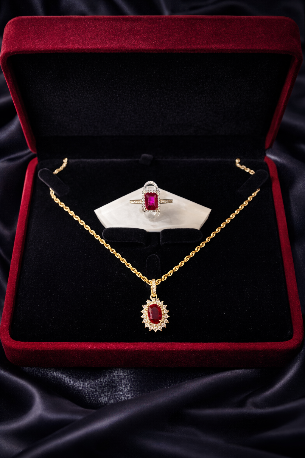 Set #2 Twisted Chain, 14k Gold, 2MM, 18". Pendant and Ring 10k Gold, Size 7